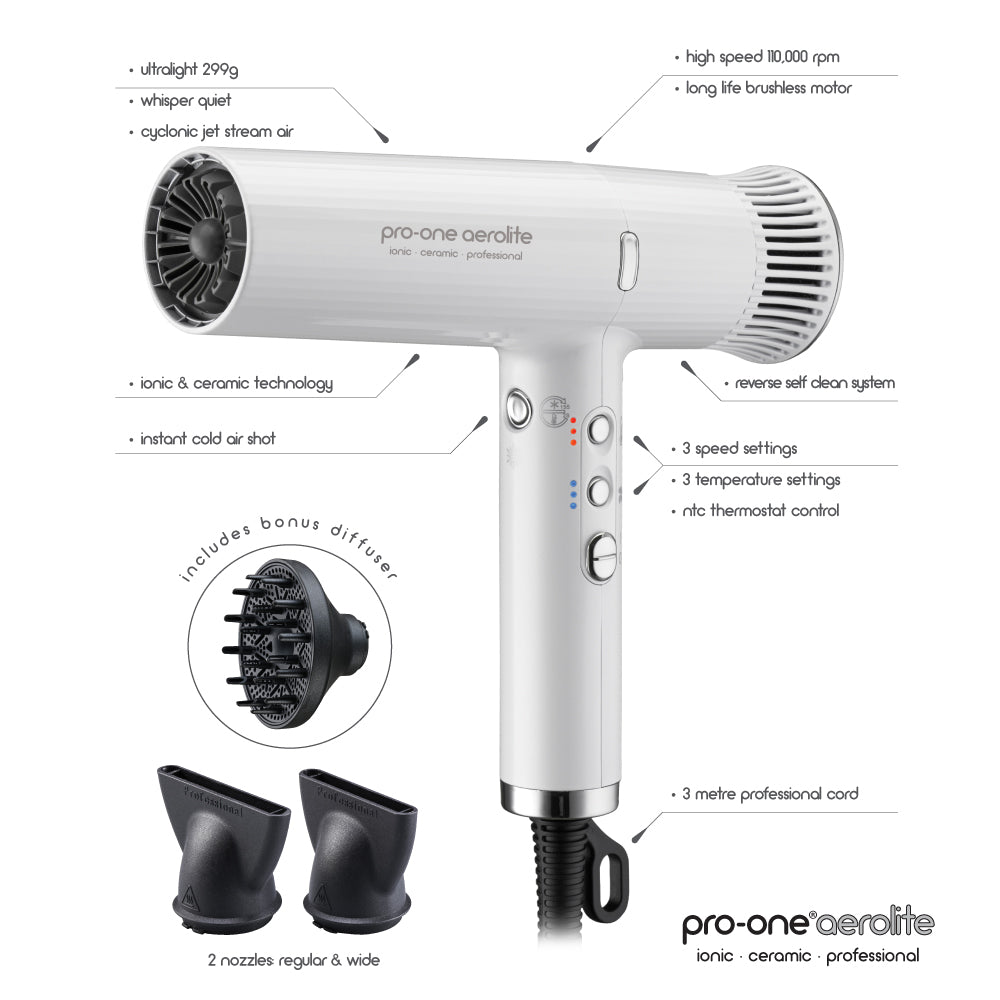 Pro-One Aerolite Hairdryer - Pearl White