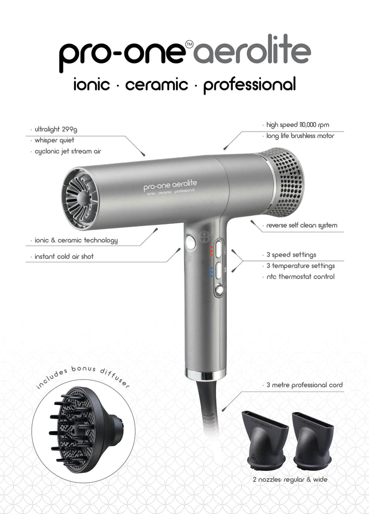Pro-One Aerolite Hairdryer – Titanium with BONUS