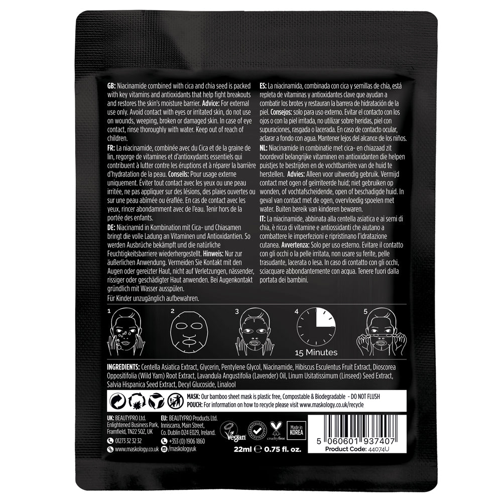 Maskology NIACINAMIDE Professional Facial Sheet Mask - 1 x Single Sachet