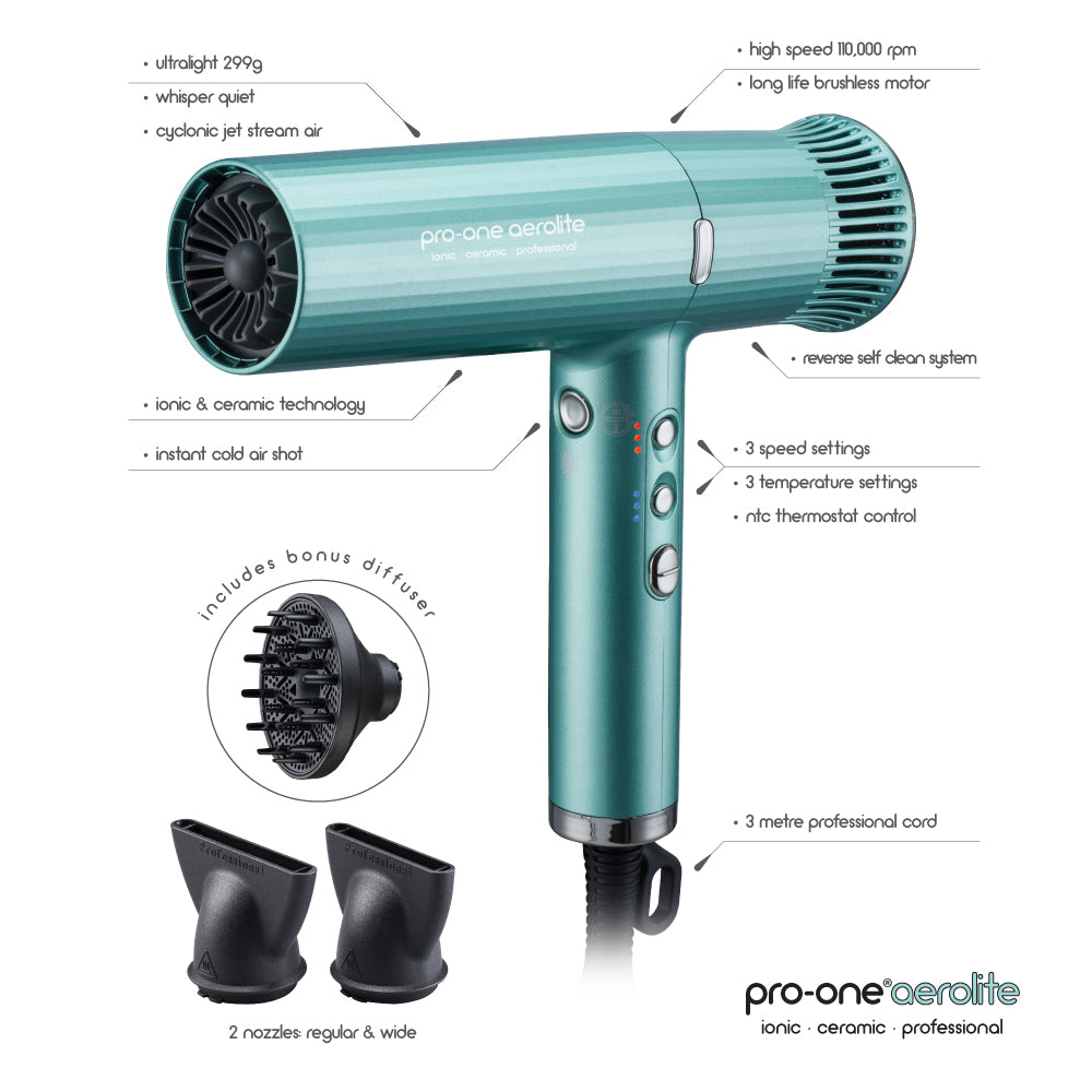 Pro-One Aerolite Hairdryer - Emerald