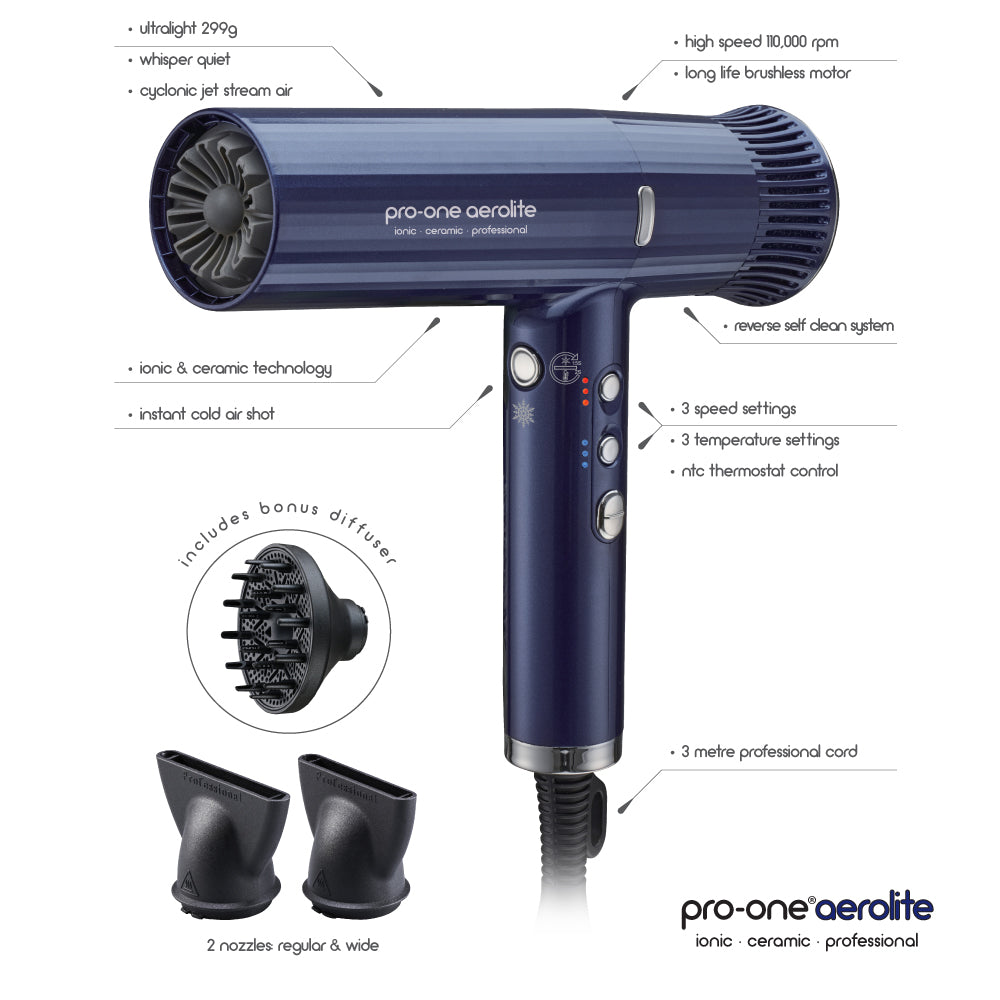 Pro-One Aerolite Hairdryer - Blue Sapphire