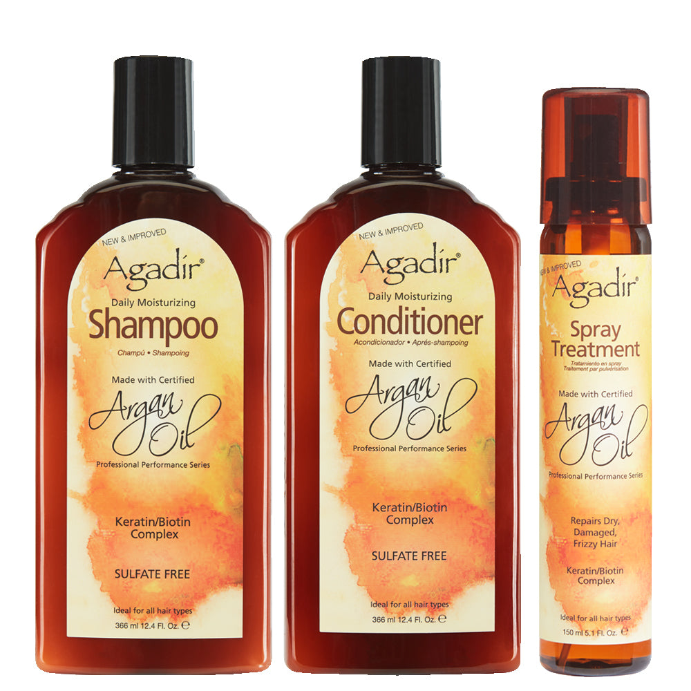 Agadir Daily Moisturizing Shampoo, Conditioner & Spray Treatment Pack