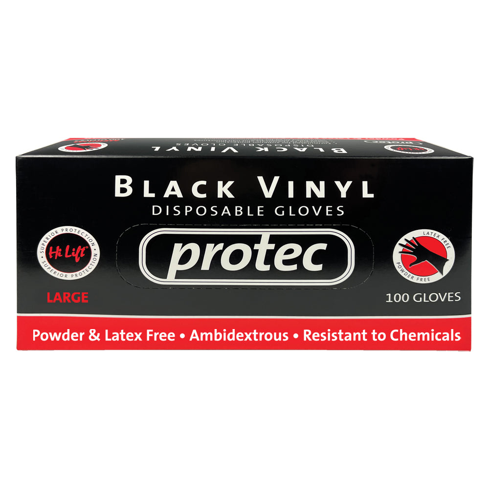 Protec Black Vinyl Disposable Gloves (100 pcs) Large