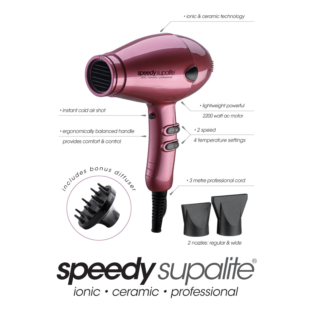 Speedy Supalite Ionic & Ceramic Professional Hairdryer with Diffuser - Blush