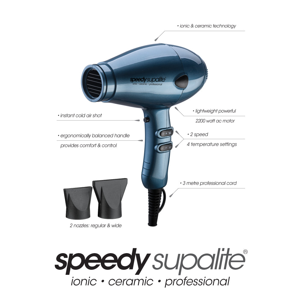 Speedy Supalite Ionic & Ceramic Professional Hairdryer - Steel Blue